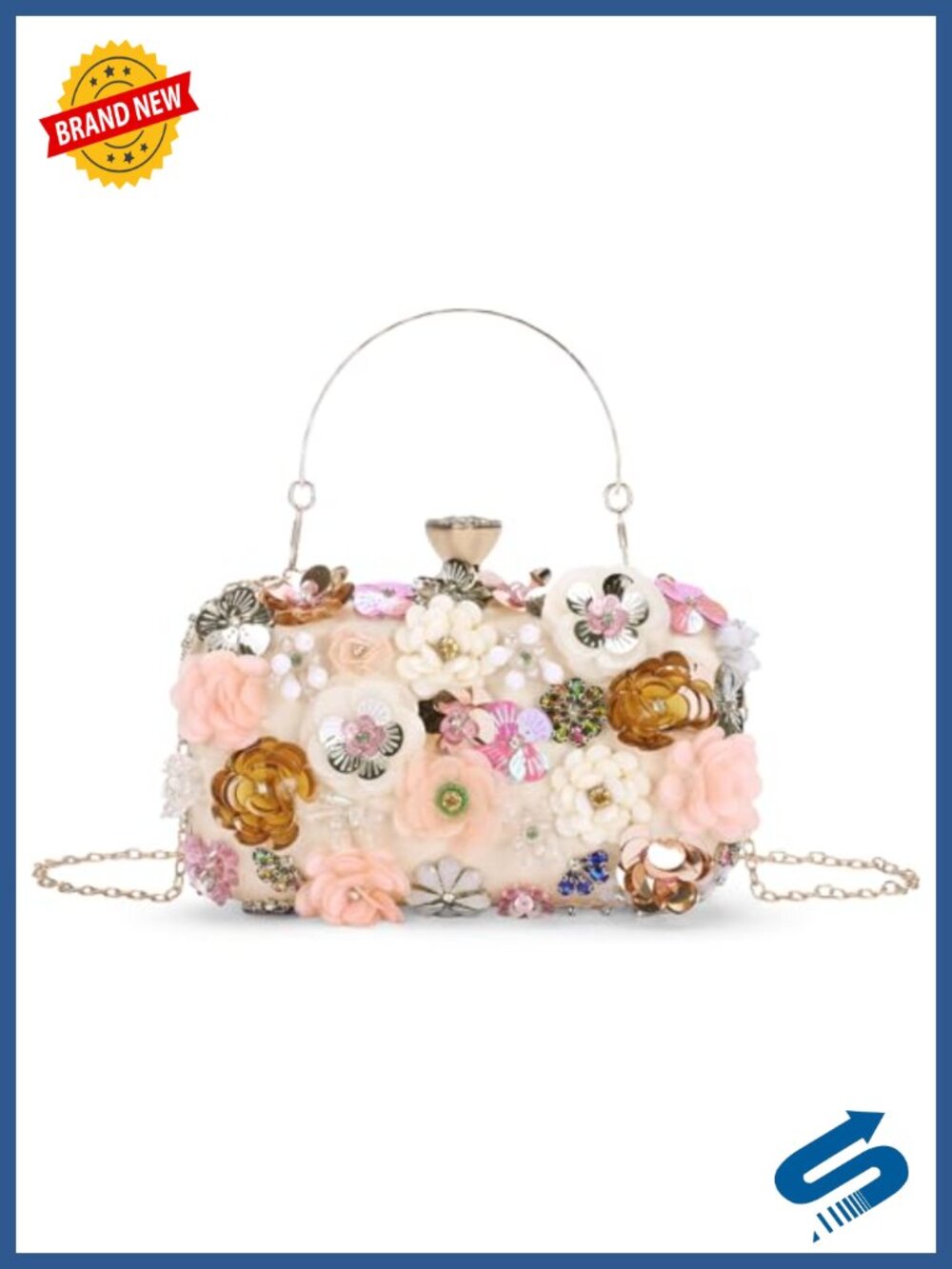 Satin Floral Clutch Evening Bag with Chain Strap